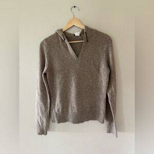 J Crew 100% Lambs Wool Classic Hooded Sweater Light Brown